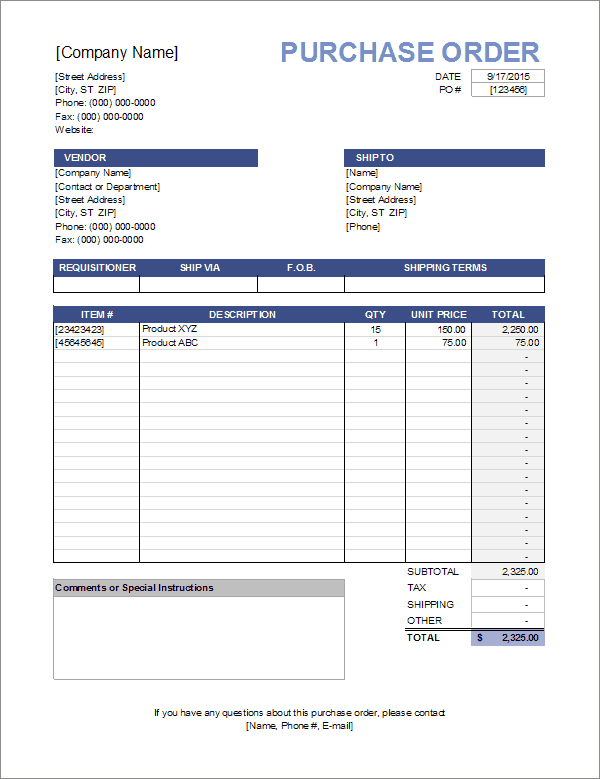 purchase order template